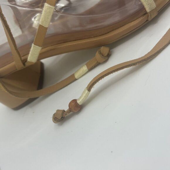 Free People Strappy Tan & Cream Lace-Up Sandals Heel beaded 38 - Picture 7 of 10